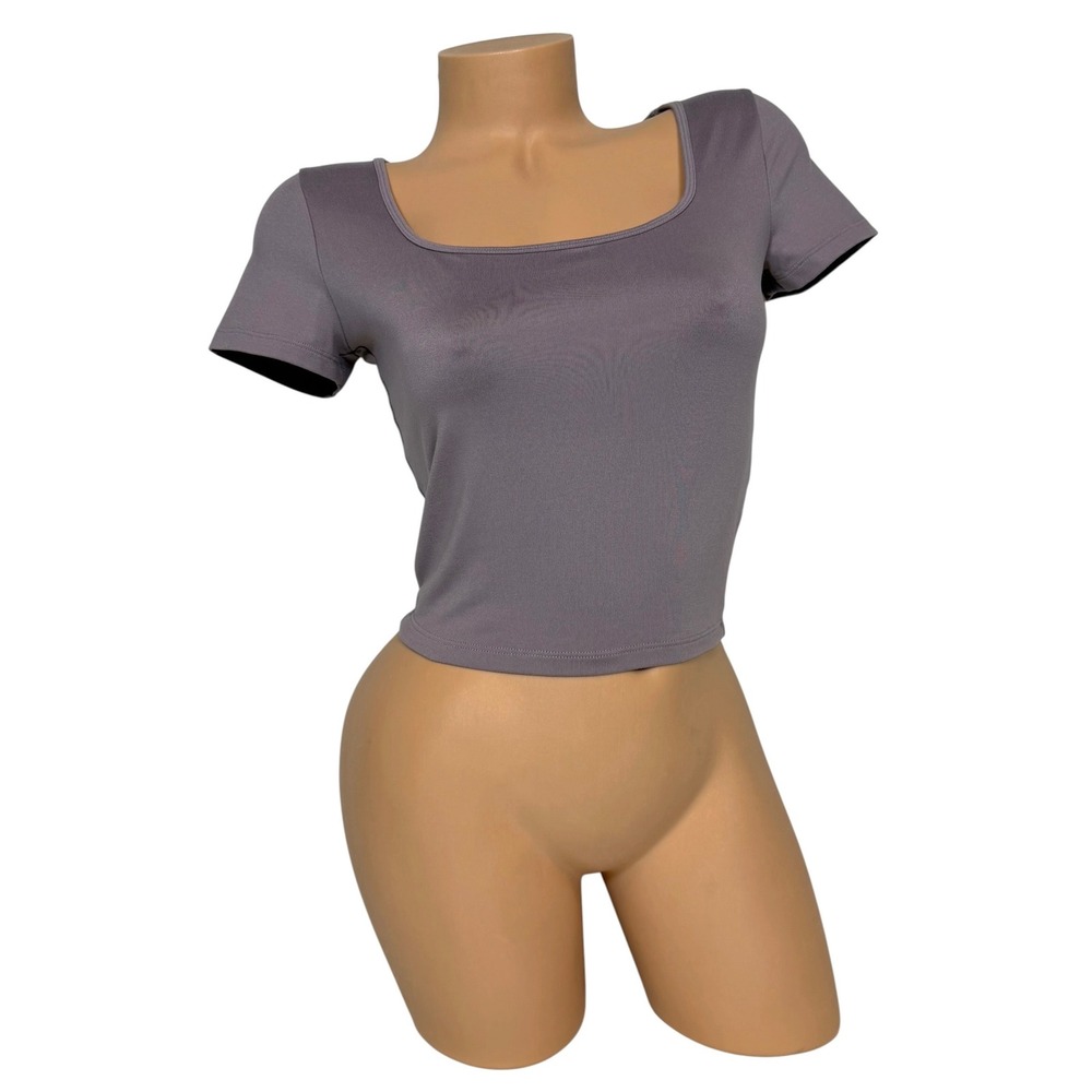 Hollister Must-Have Collection Square Neck Cropped Short Sleeve Top Mauve Small